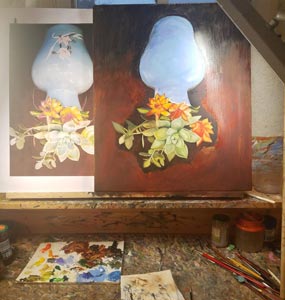 Hen and Chicks in Vase by Juan Perez